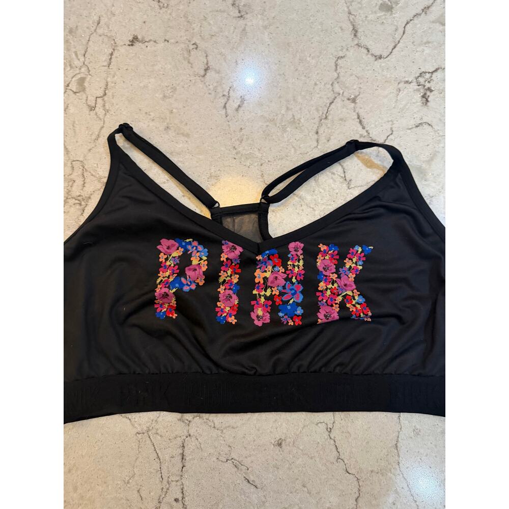 PINK by Victoria’s Secret Floral Logo Sports Bra | Black | XXL